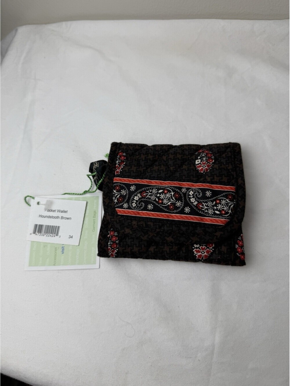 Vera Bradley Houndstooth Brown Pocket Wallet NWT • Retired Hard to Find